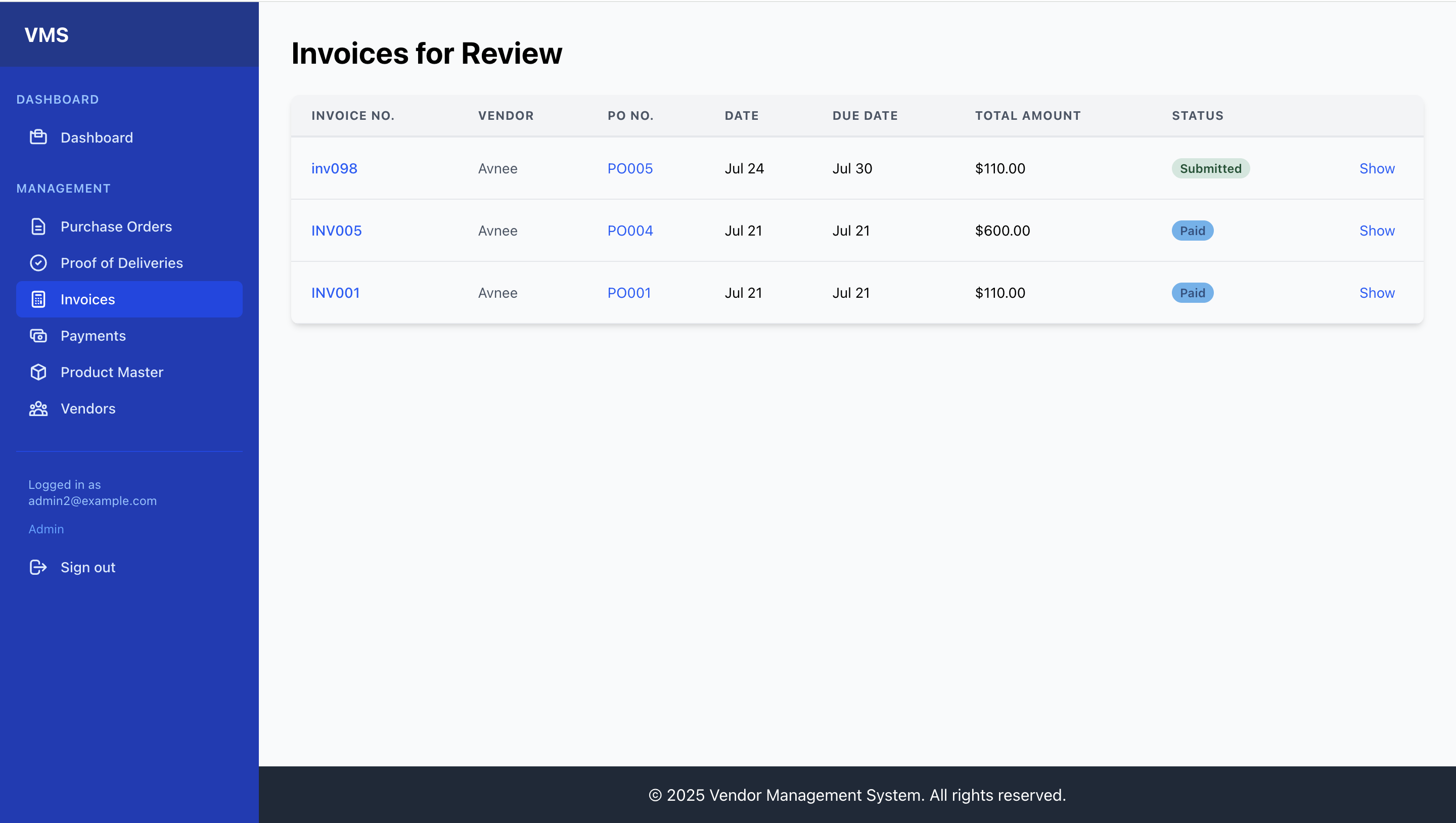 VMS Dashboard
