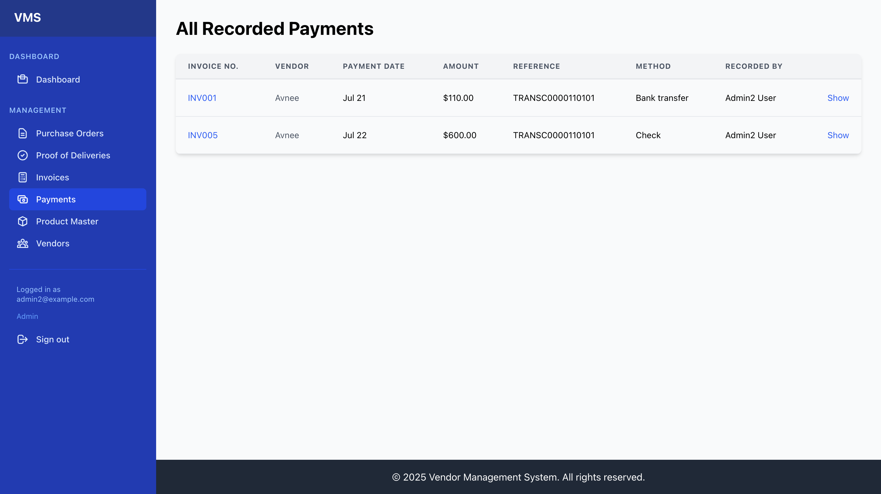 VMS Dashboard