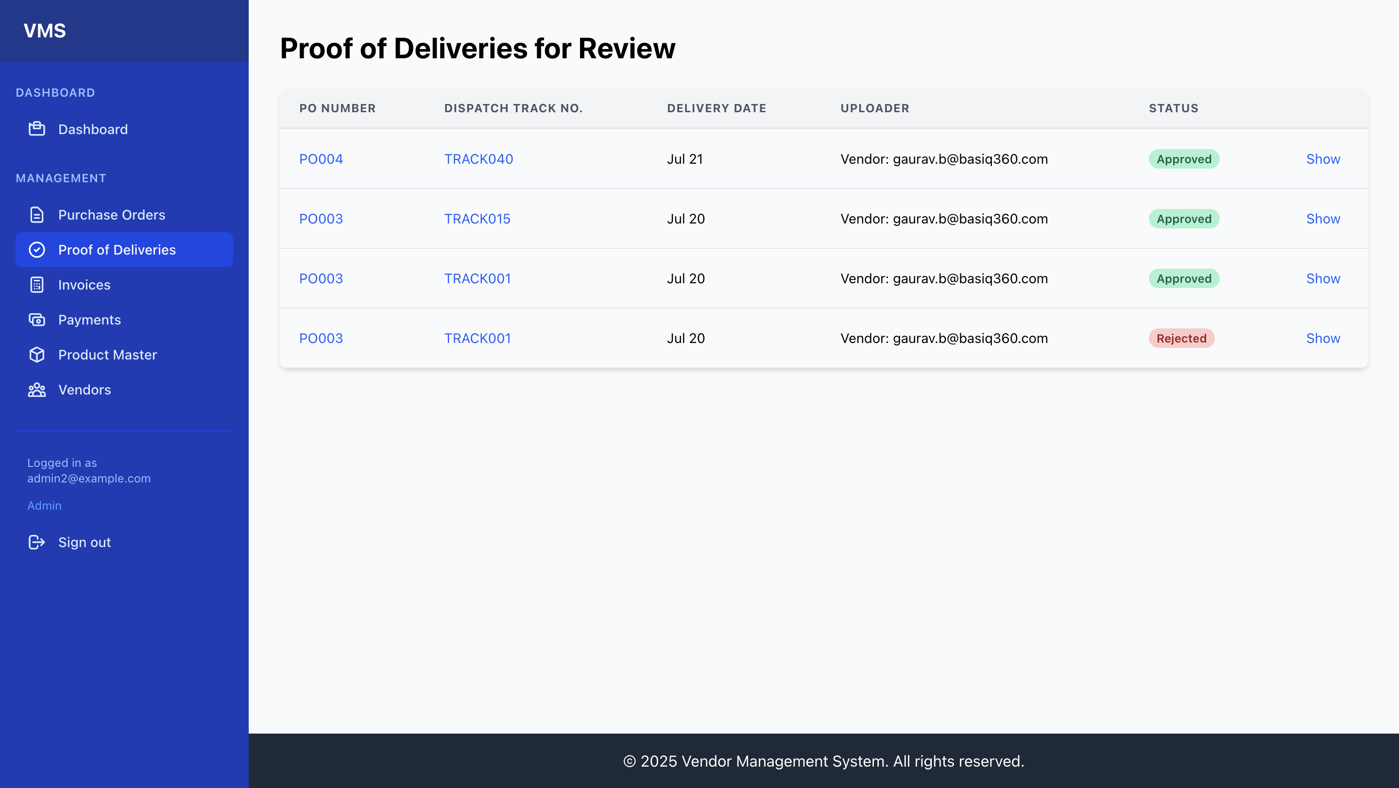 VMS Dashboard