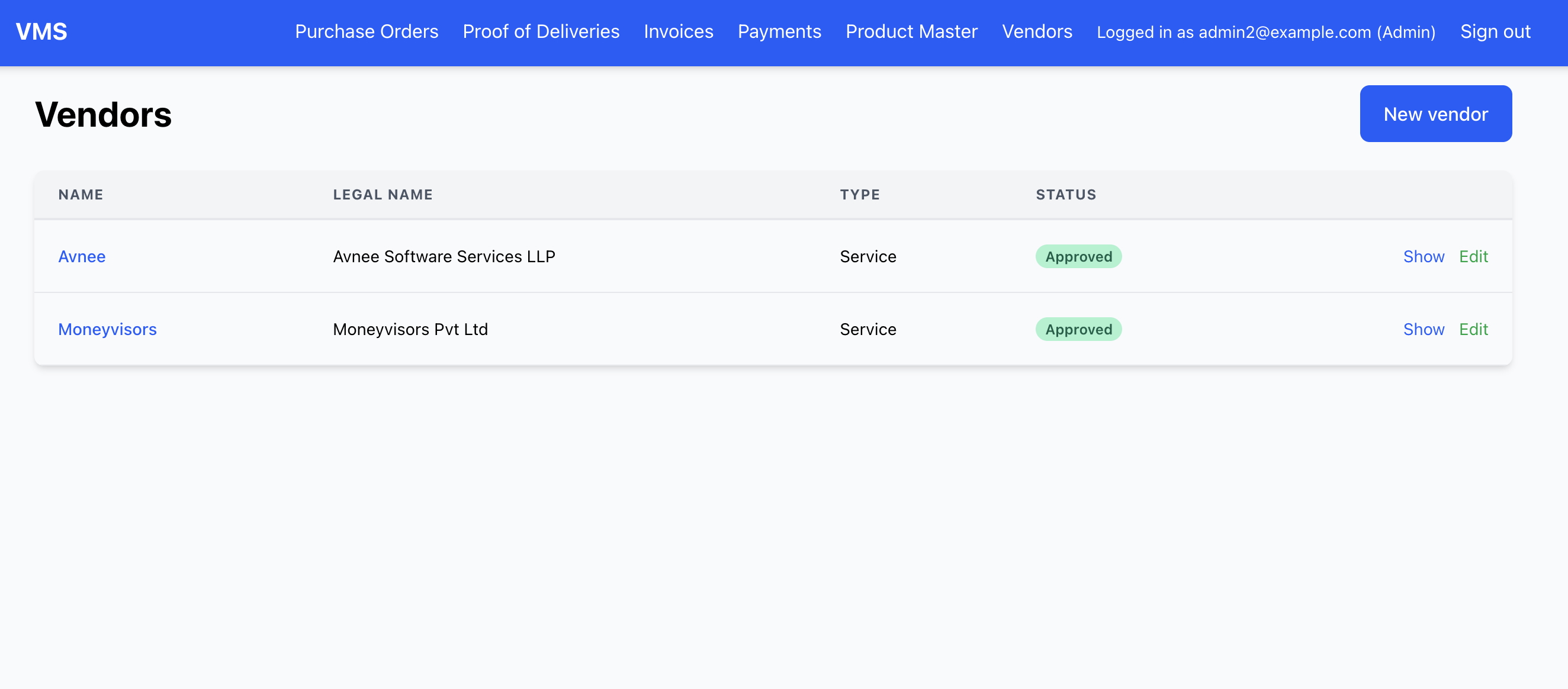 VMS Dashboard Mockup
